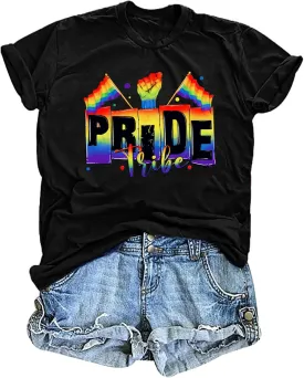 Pride Shirts for Women Lesbian Rainbow Graphic Tees Proud Ally LGBTQ Rainbow T-Shirt Tops