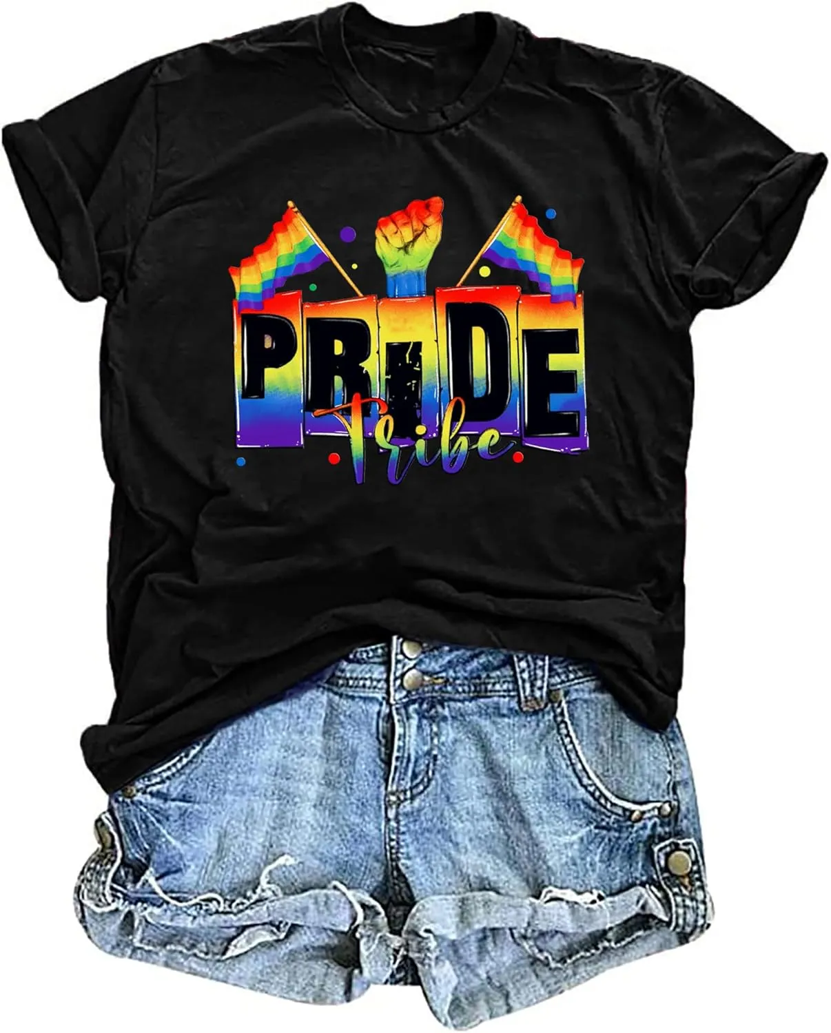 Pride Shirts for Women Lesbian Rainbow Graphic Tees Proud Ally LGBTQ Rainbow T-Shirt Tops