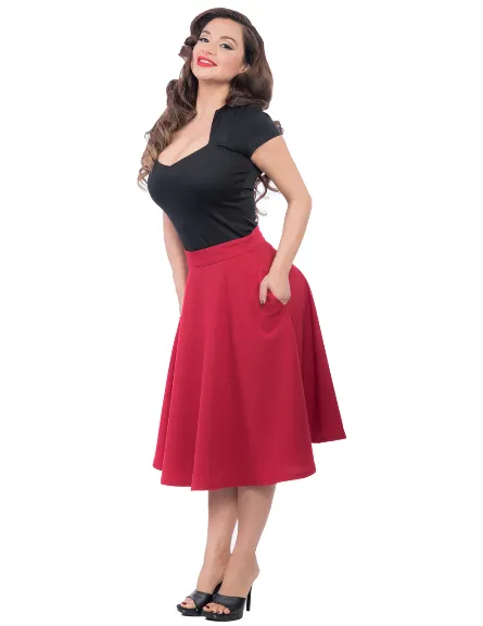 Red High Waist Thrills Swing Skirt