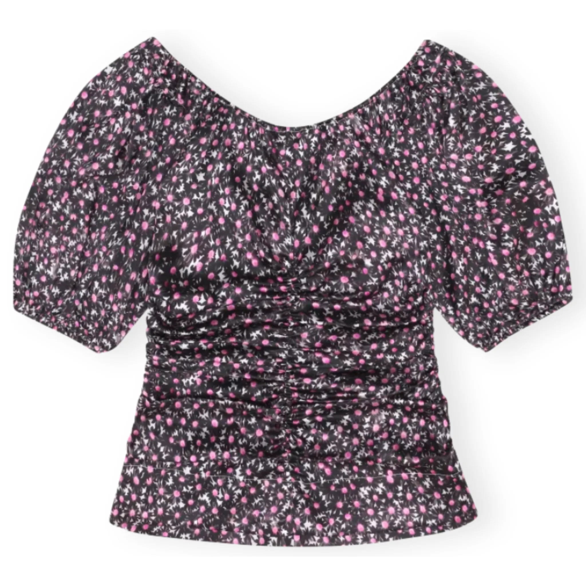 Satin Ruched Floral Blouse