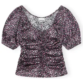 Satin Ruched Floral Blouse