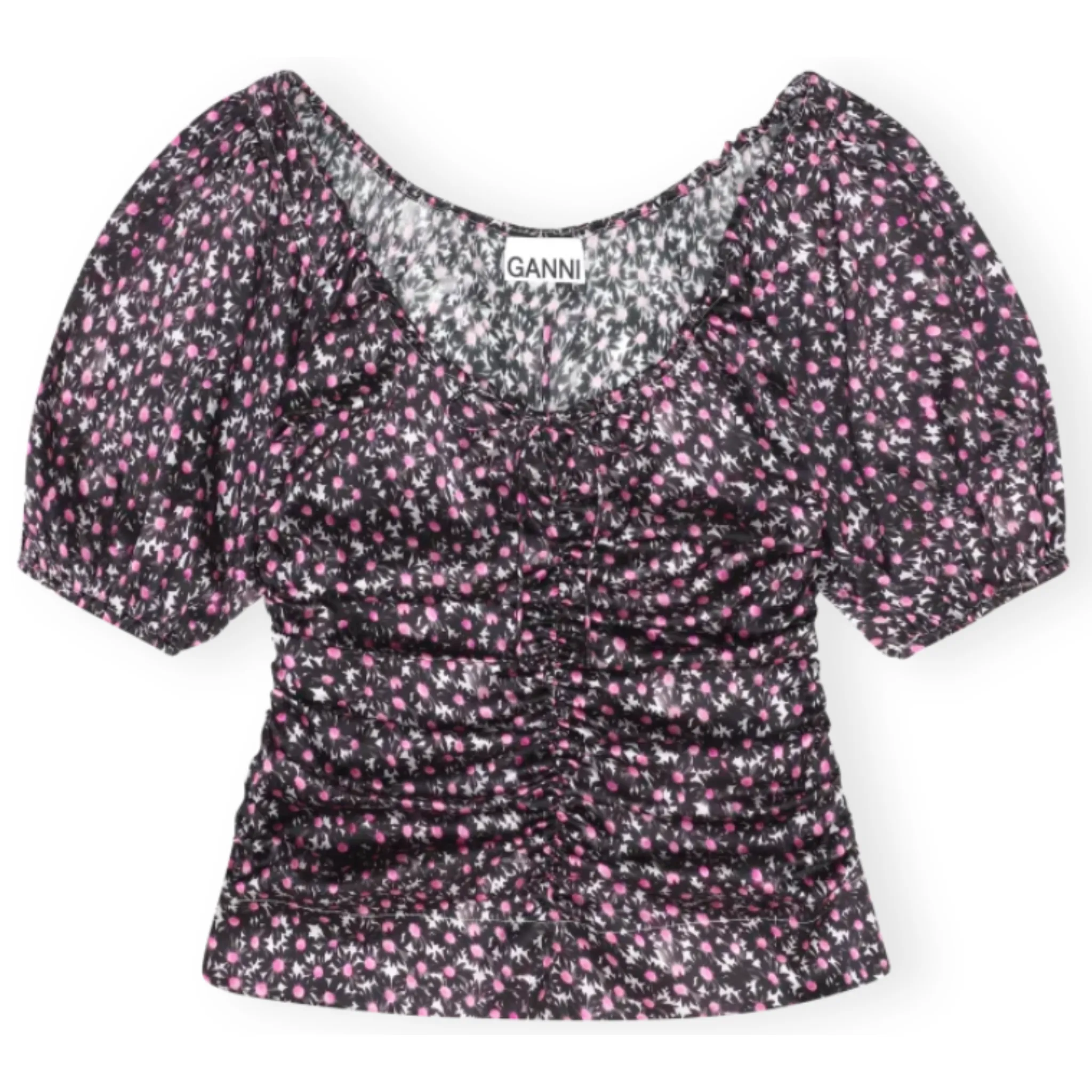 Satin Ruched Floral Blouse