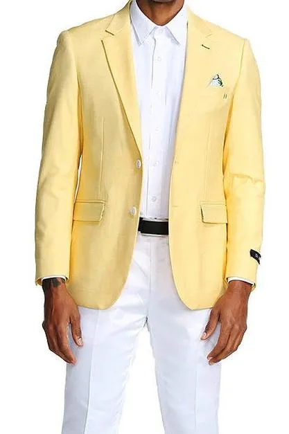 Slim Fit Blazer 2 Button in Solid Lemon Yellow