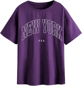 SOLY HUX Women's Graphic Oversized Tees Letter Print Summer Tops Vintage Half Sleeve Loose Casual T Shirts