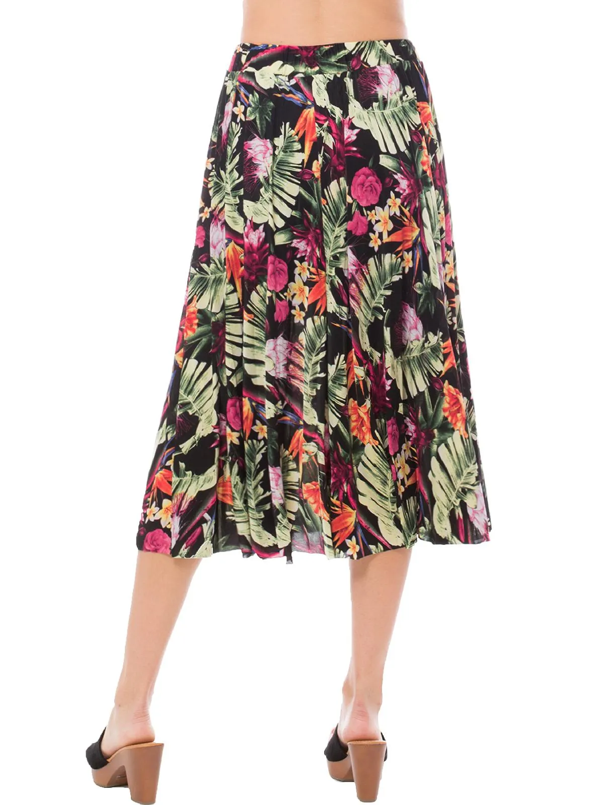 Summer Floral Print Elastic High Waist Flared Long Skirt