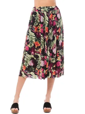 Summer Floral Print Elastic High Waist Flared Long Skirt