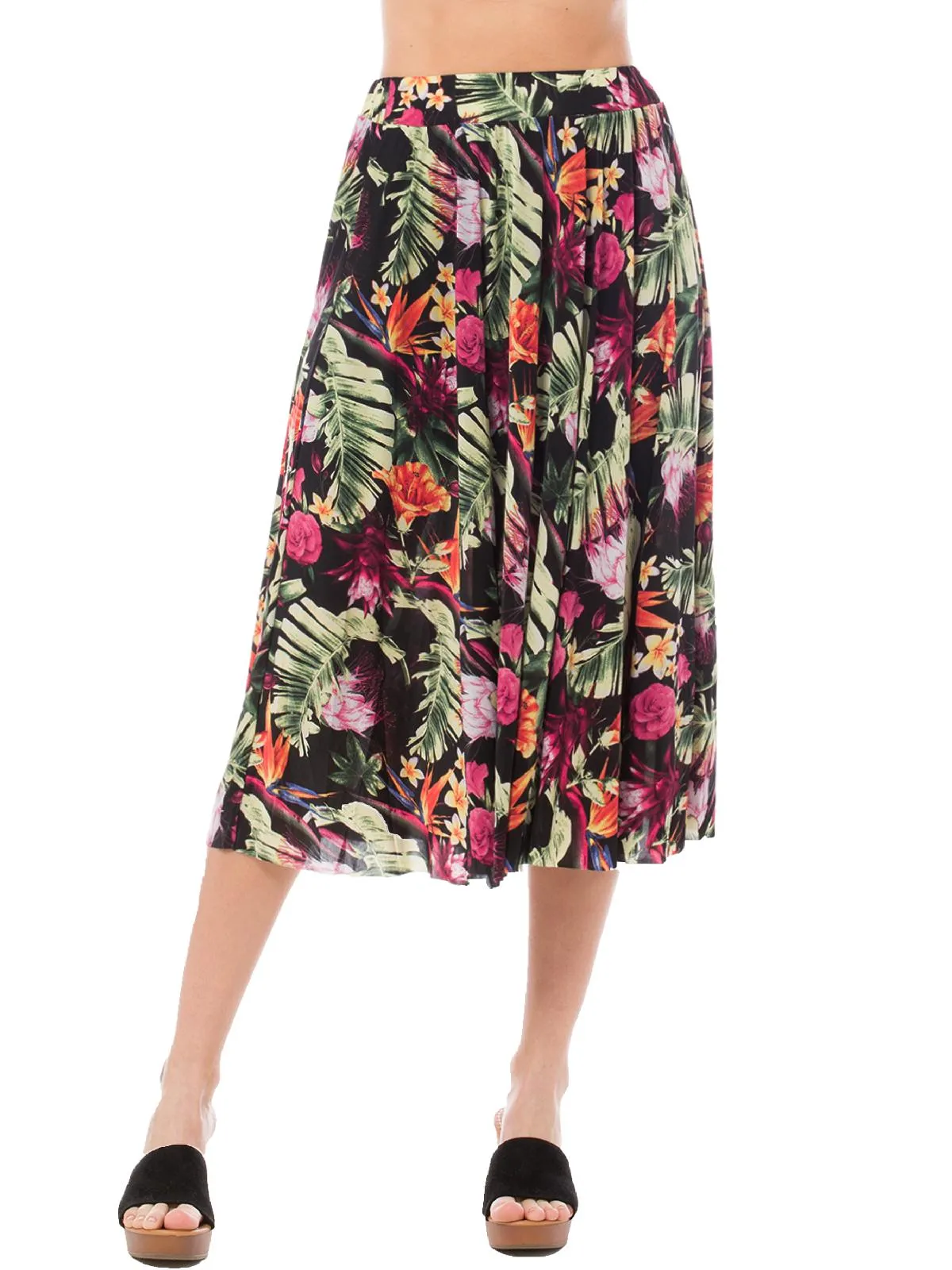 Summer Floral Print Elastic High Waist Flared Long Skirt