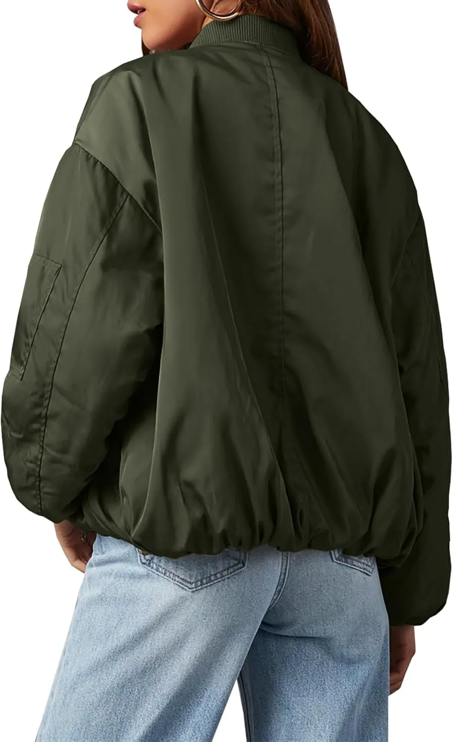 Tankaneo Womens Zip Up Bomber Jacket Oversized Fashion Casual Fully Lined Winter Coats With Pockets