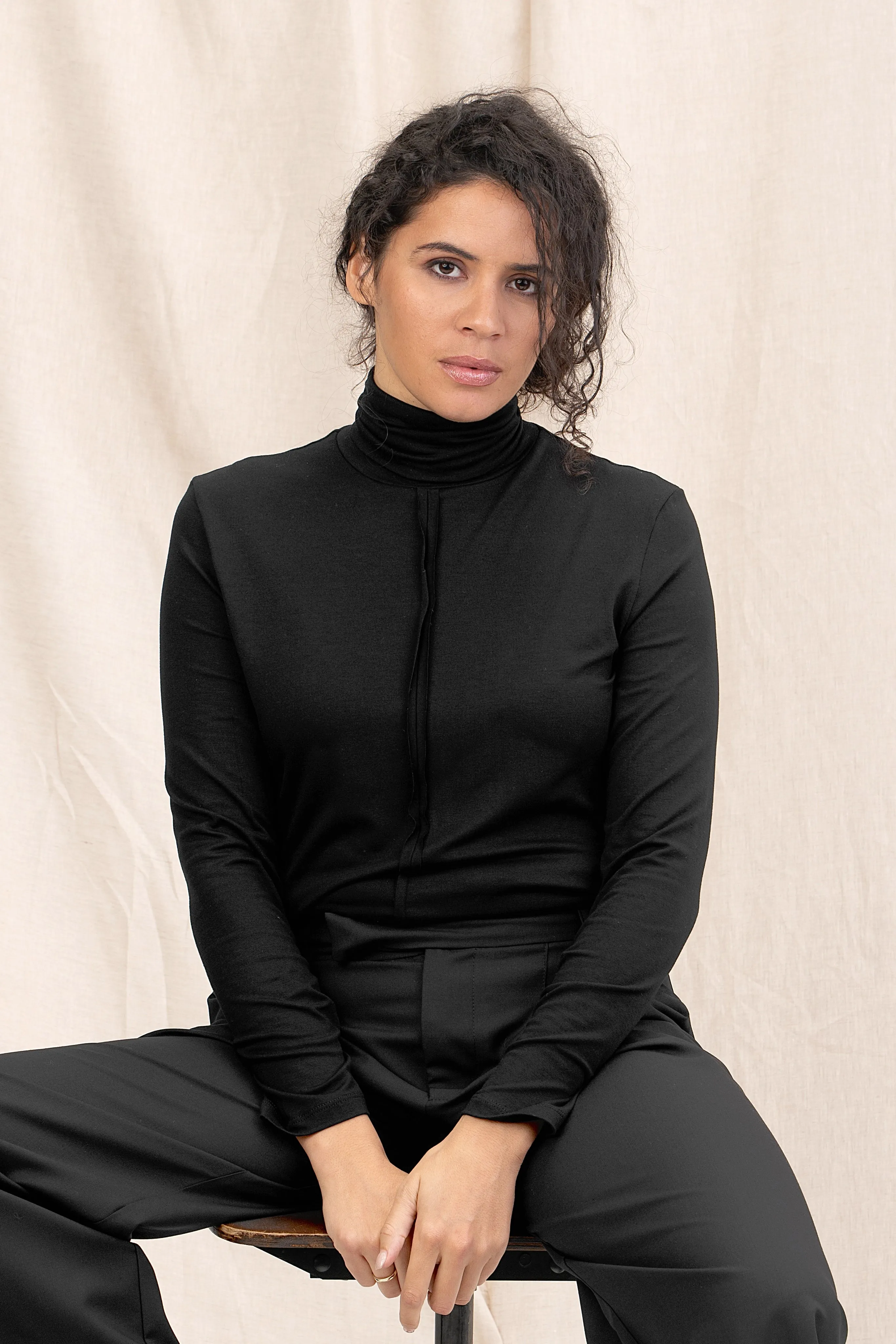 Turtleneck Black Women's Blouse
