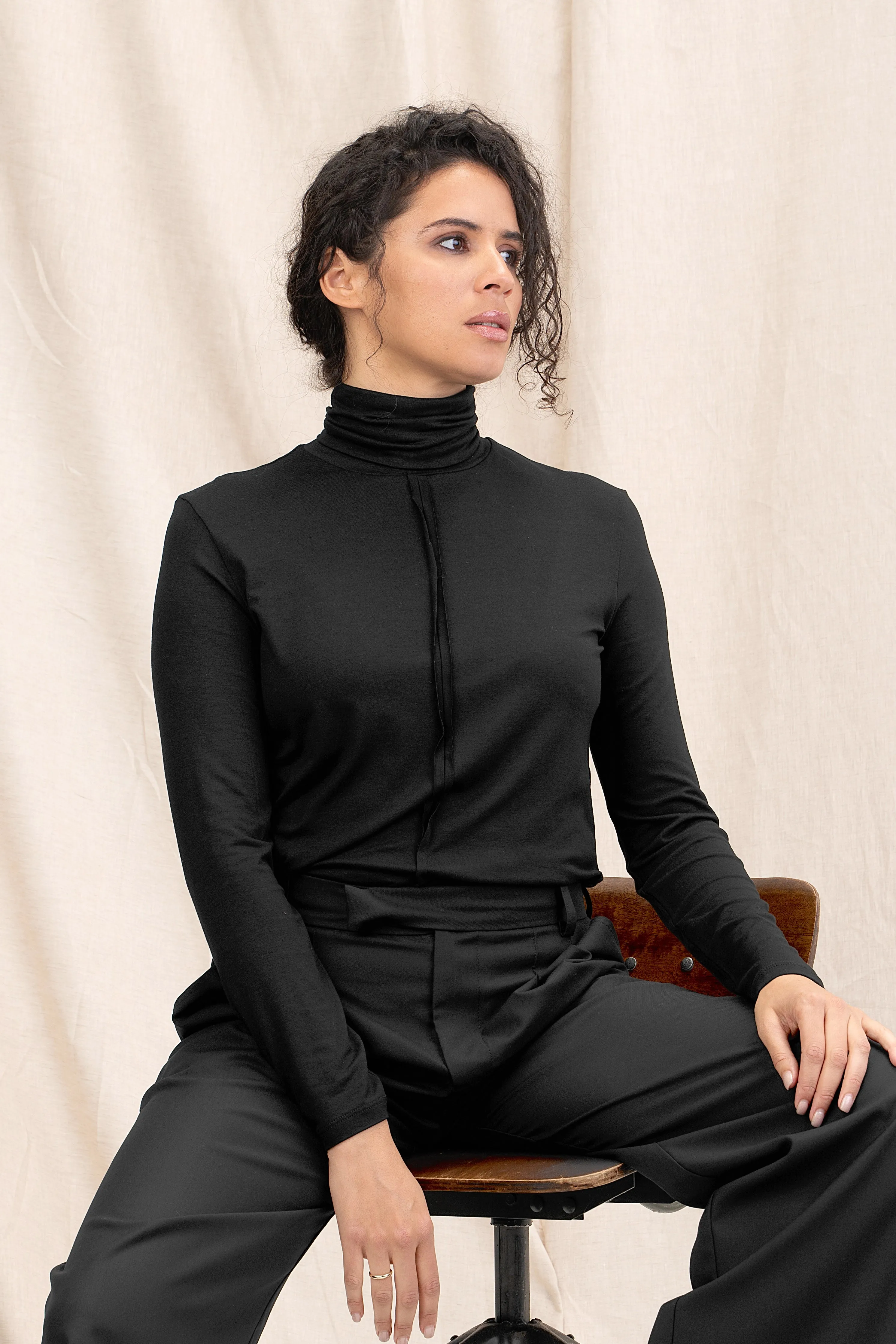 Turtleneck Black Women's Blouse