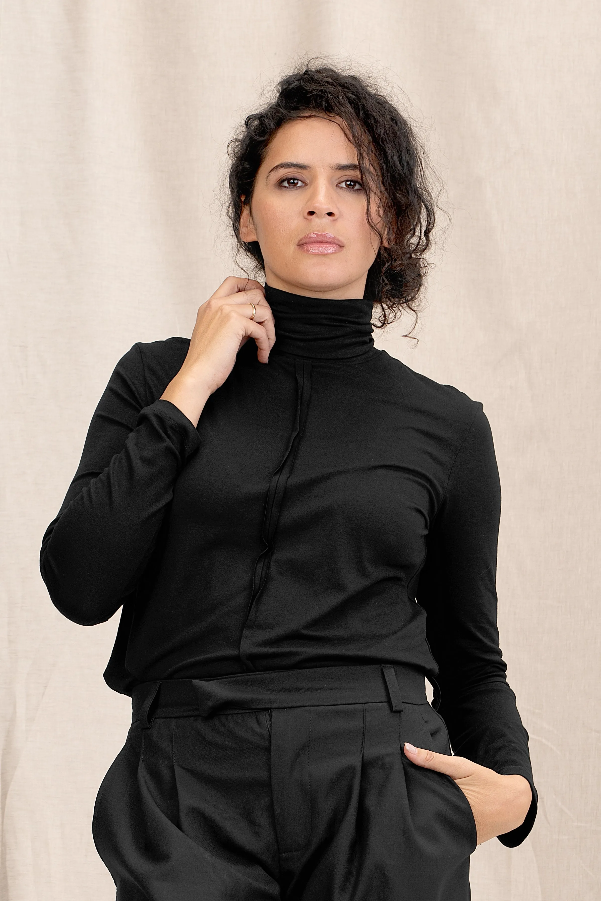 Turtleneck Black Women's Blouse