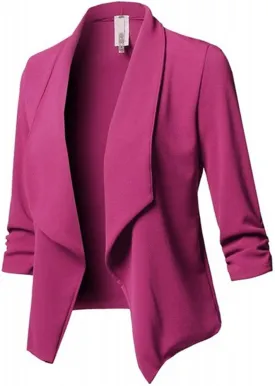 Women 3/4 Sleeve Blazer Lightweight Cropped Open Front Cardigan Jacket Casual Work Office Blazer Thin Outwear Coat Tops