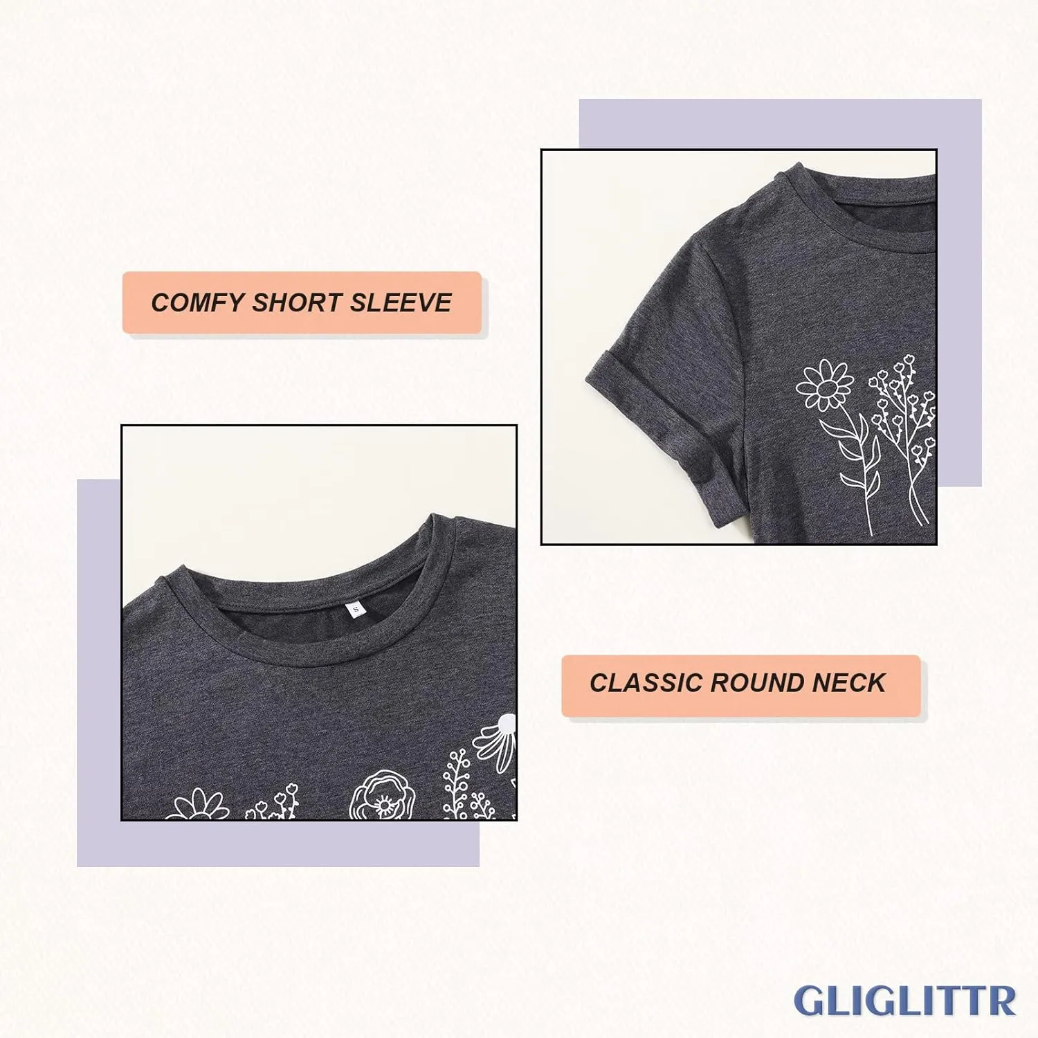 Women's Floral Tee Wildflower Graphic T Shirt Summer Flower Casual Loose Top Crew Neck Short Sleeve Shirts Tees