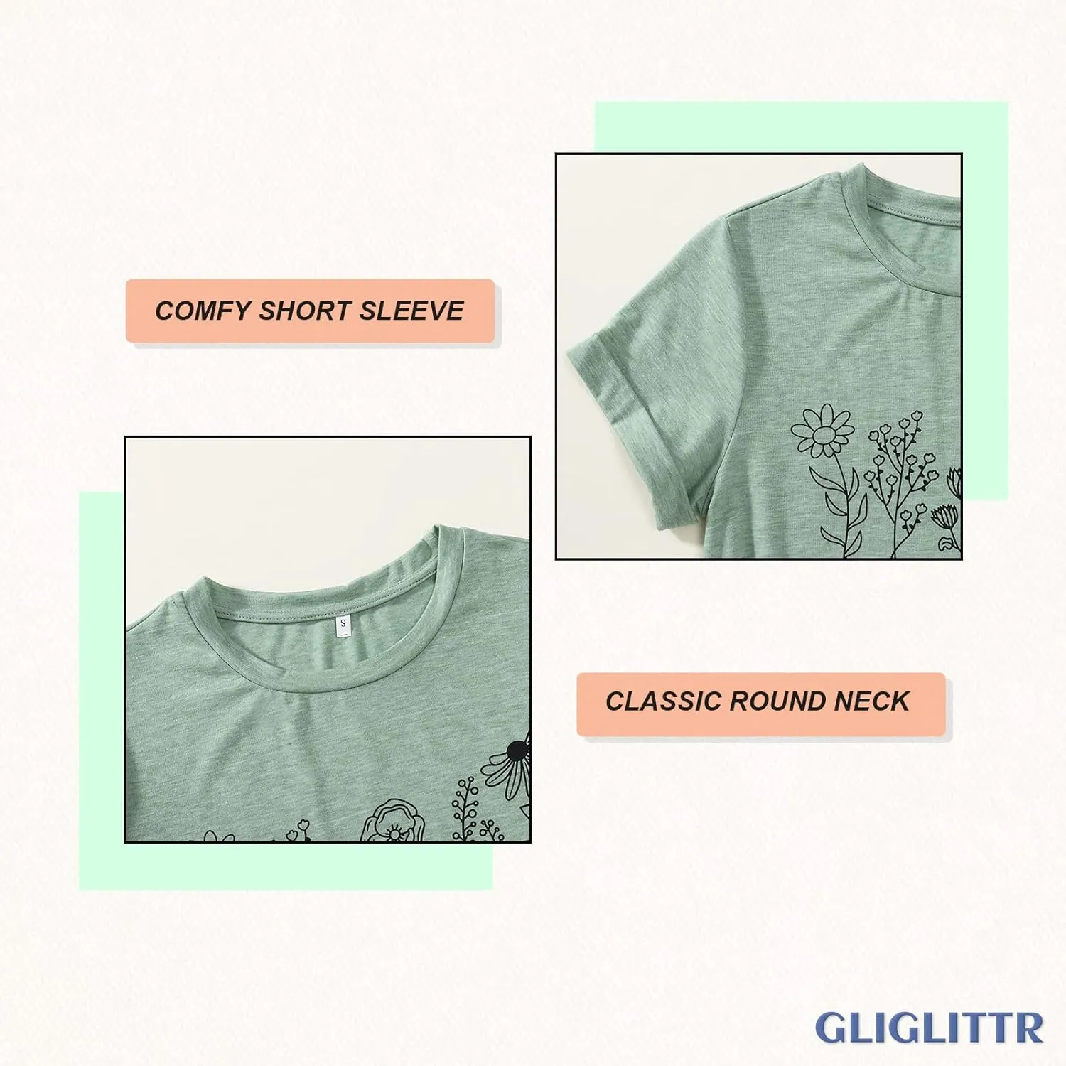 Women's Floral Tee Wildflower Graphic T Shirt Summer Flower Casual Loose Top Crew Neck Short Sleeve Shirts Tees