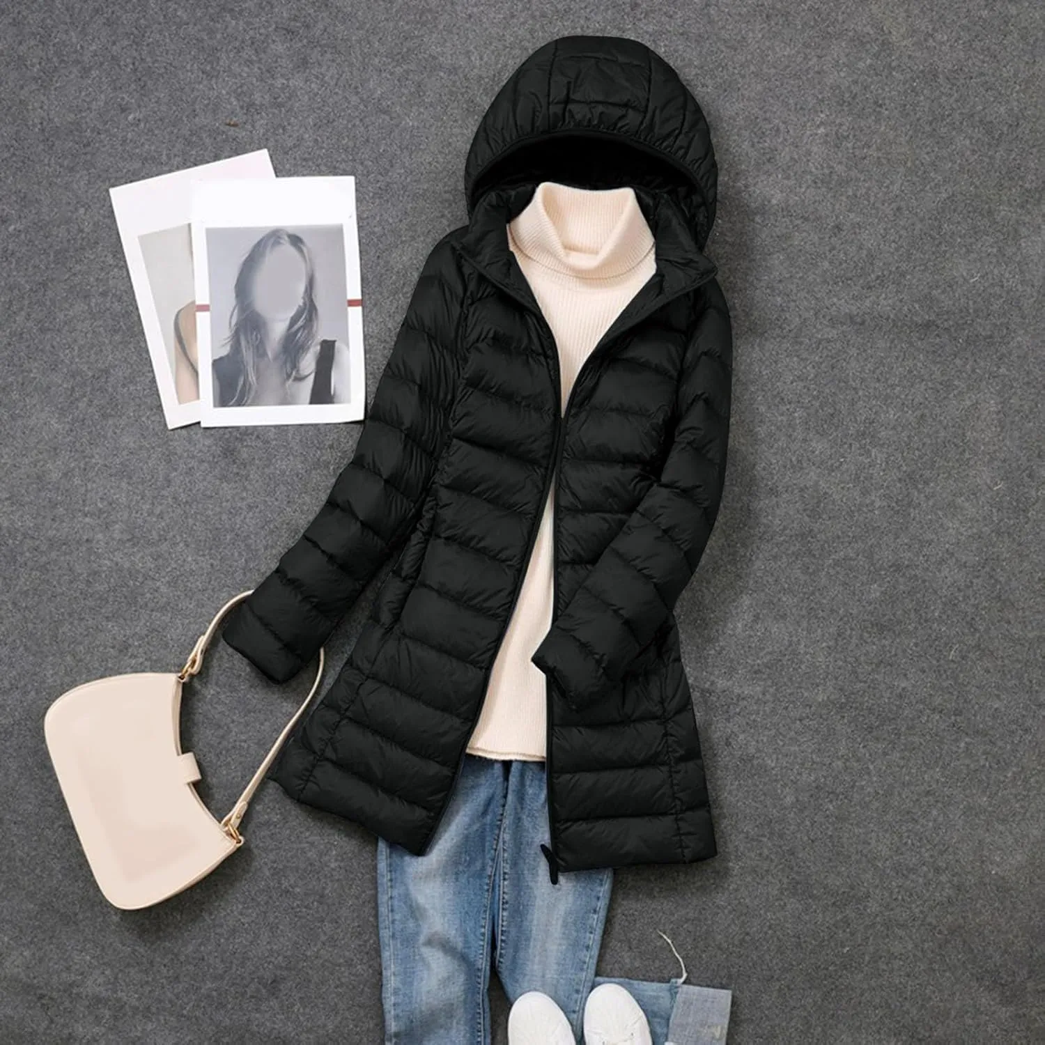 Women's Long Down Jacket Lightweight Packable Travel 2023 Fall Winter Puffer Jackets Slim Fit Casual Warm Duck Down Coat