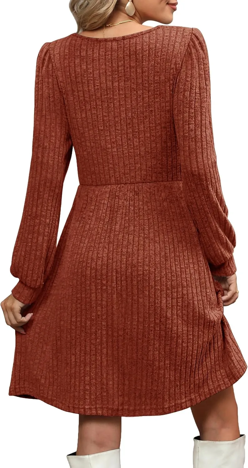 Womens Nursing Fall Dresses Square Neck Long Sleeve Winter Knit Sweater Dress 2024 with Pockets