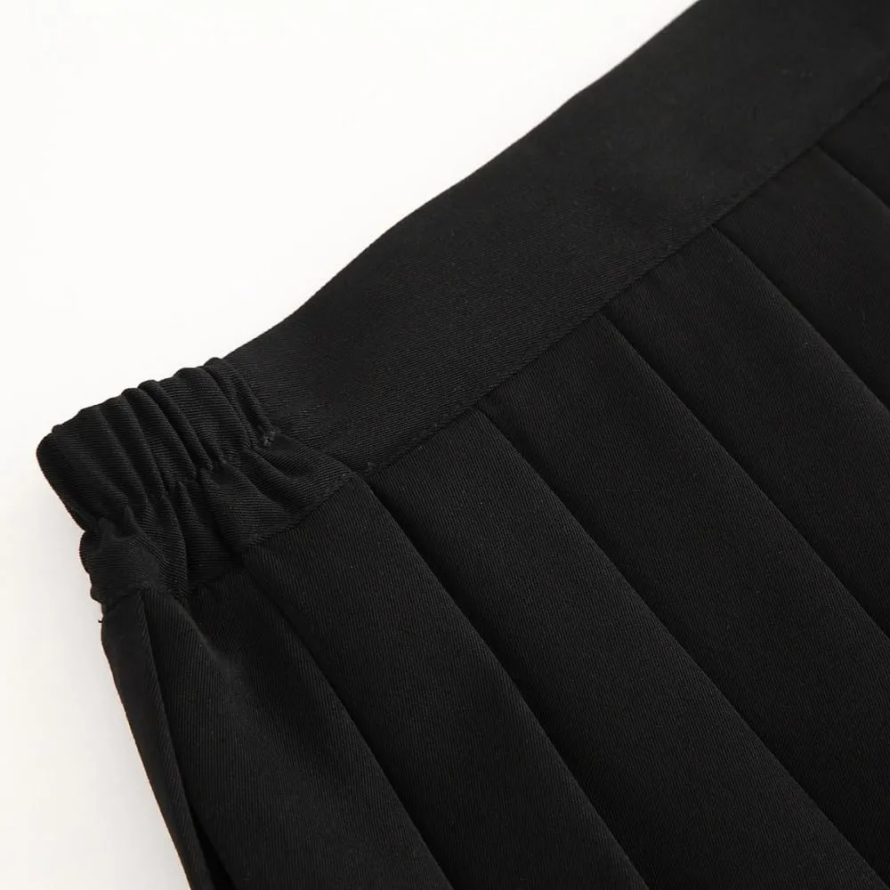 Women's Pleated Skirts Black Girls JK Uniform Skirt Elastic Waist Classic Pleated Skirt Work School Uniform Skirt