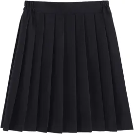 Women's Pleated Skirts Black Girls JK Uniform Skirt Elastic Waist Classic Pleated Skirt Work School Uniform Skirt
