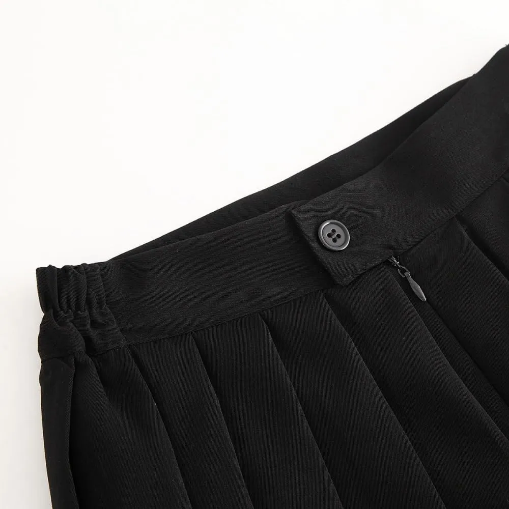 Women's Pleated Skirts Black Girls JK Uniform Skirt Elastic Waist Classic Pleated Skirt Work School Uniform Skirt