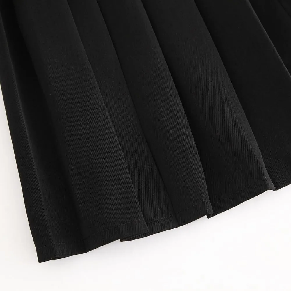Women's Pleated Skirts Black Girls JK Uniform Skirt Elastic Waist Classic Pleated Skirt Work School Uniform Skirt
