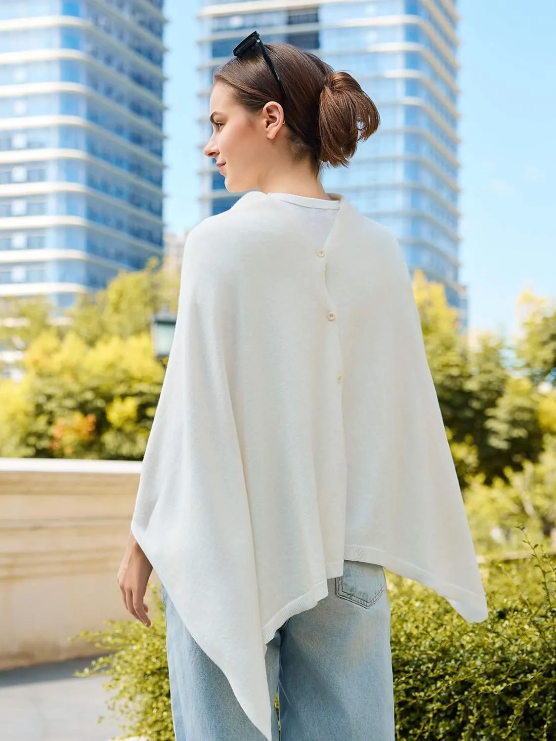 Women'S Shawl Wraps Poncho Sweater Lightweight Knit Scarf With Buttons Versatile Cape Cardigan Spring Summer Fall