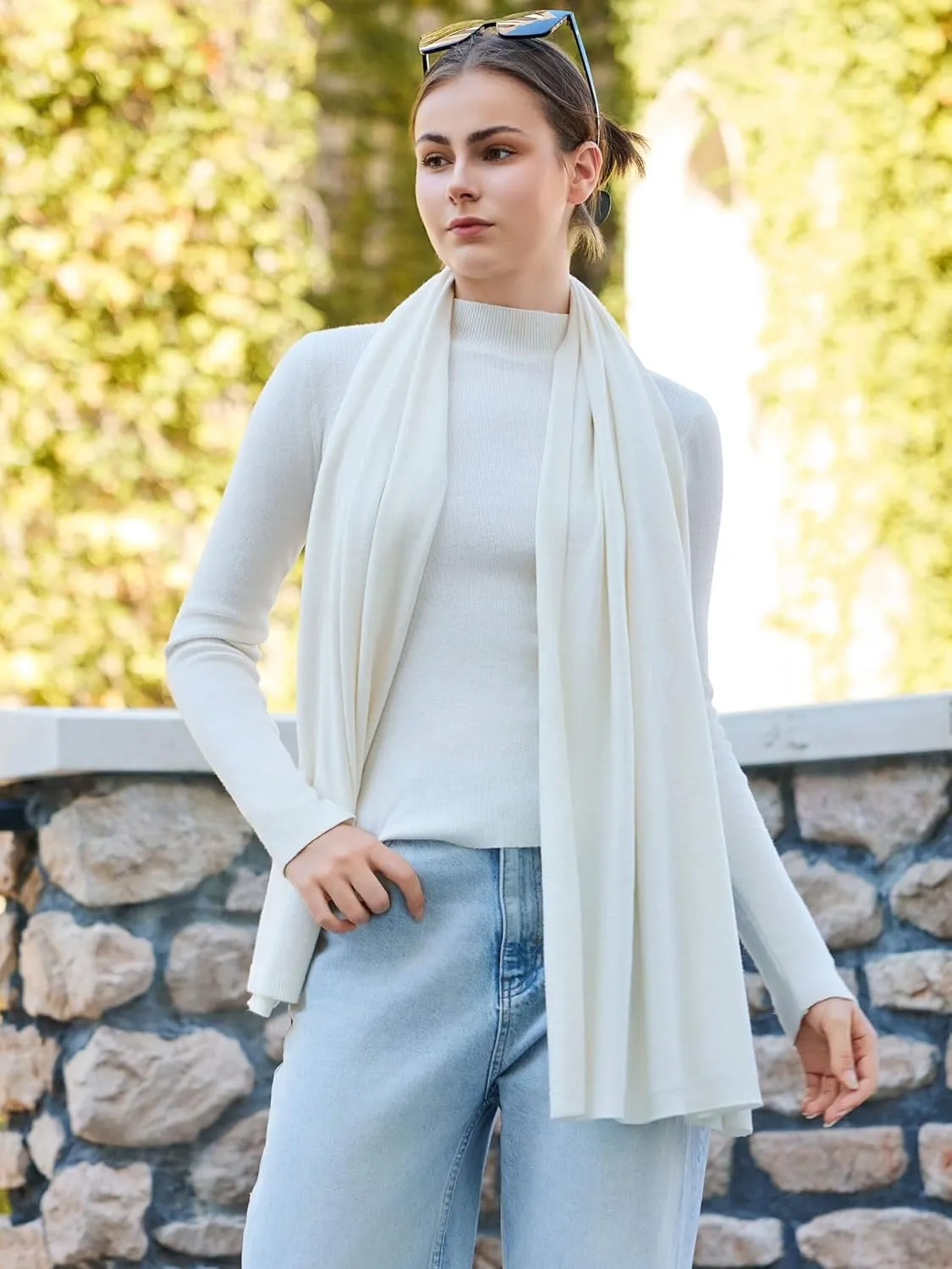 Women'S Shawl Wraps Poncho Sweater Lightweight Knit Scarf With Buttons Versatile Cape Cardigan Spring Summer Fall