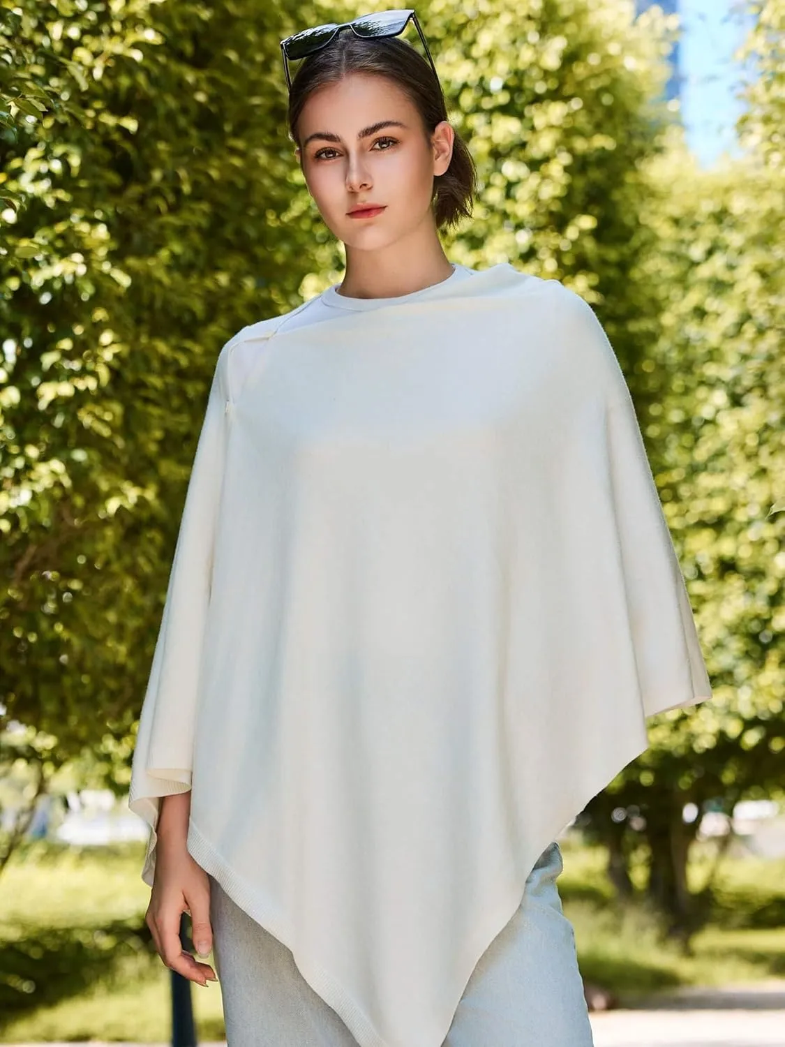 Women'S Shawl Wraps Poncho Sweater Lightweight Knit Scarf With Buttons Versatile Cape Cardigan Spring Summer Fall